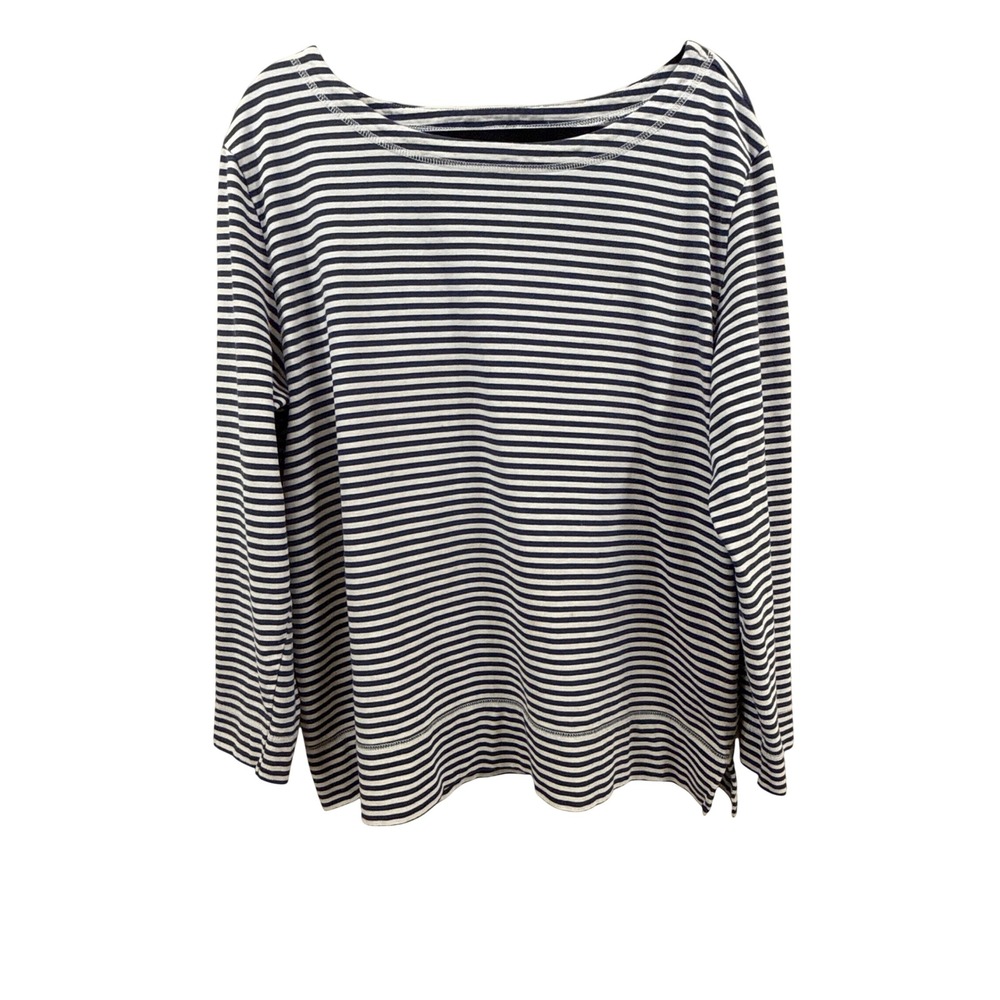 Orvis Womens XL Striped Cotton Long Sleeve Boat Neck Tee Navy White 74RA